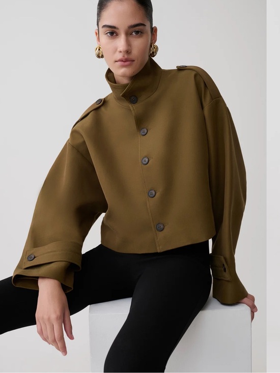 Meshki Jackets & Blazers - Meshki Olive Cropped Military-Style Button Jacket